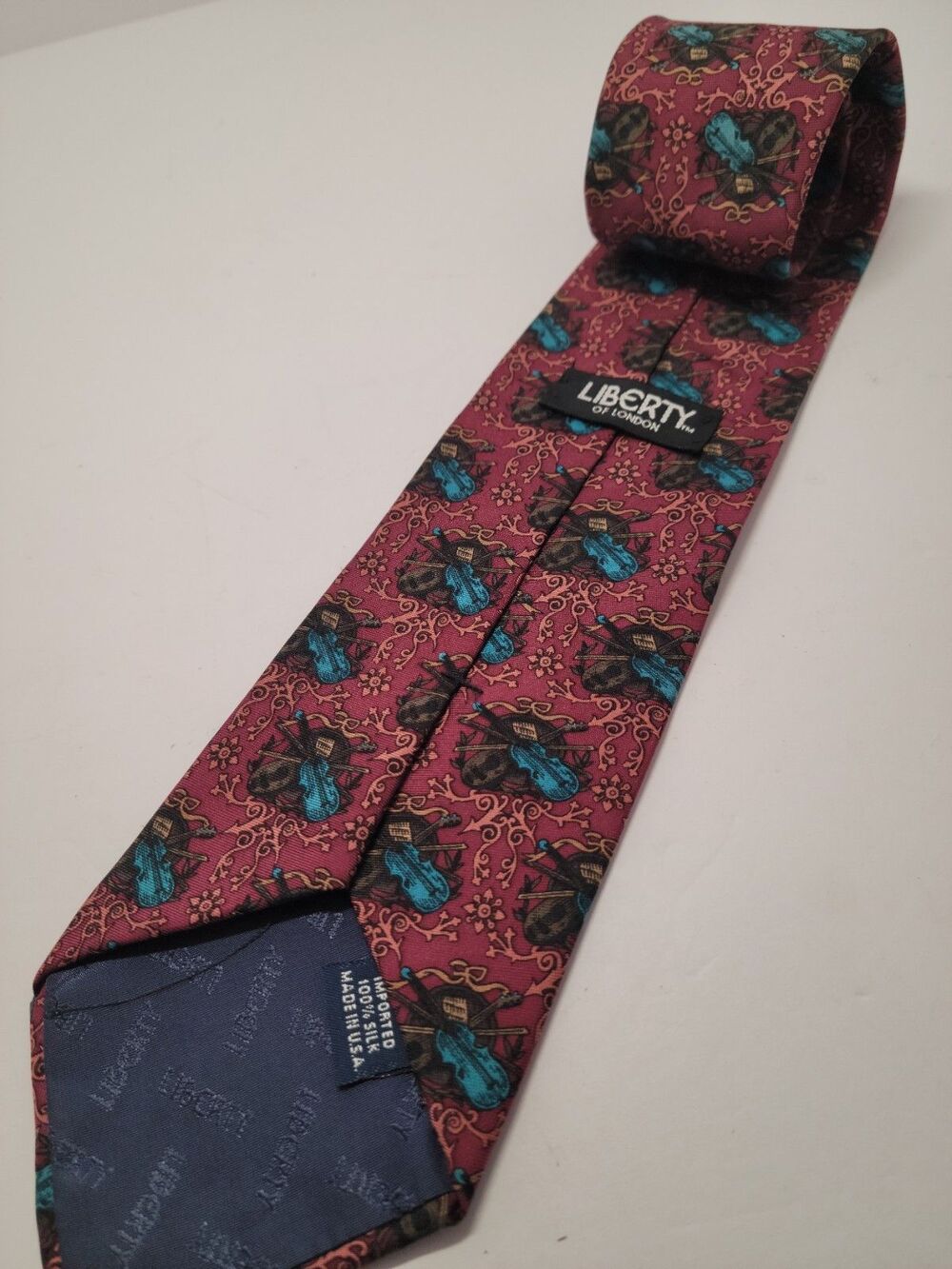 Liberty of London Red Silk Tie Musical Instruments Print Imported Made in USA